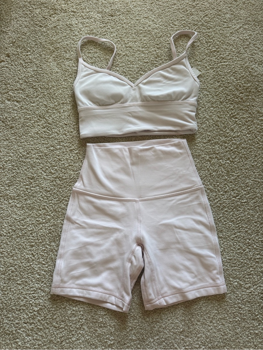 lululemon athletica Pale Pink Bralette and High-Waist Bike Shorts Set